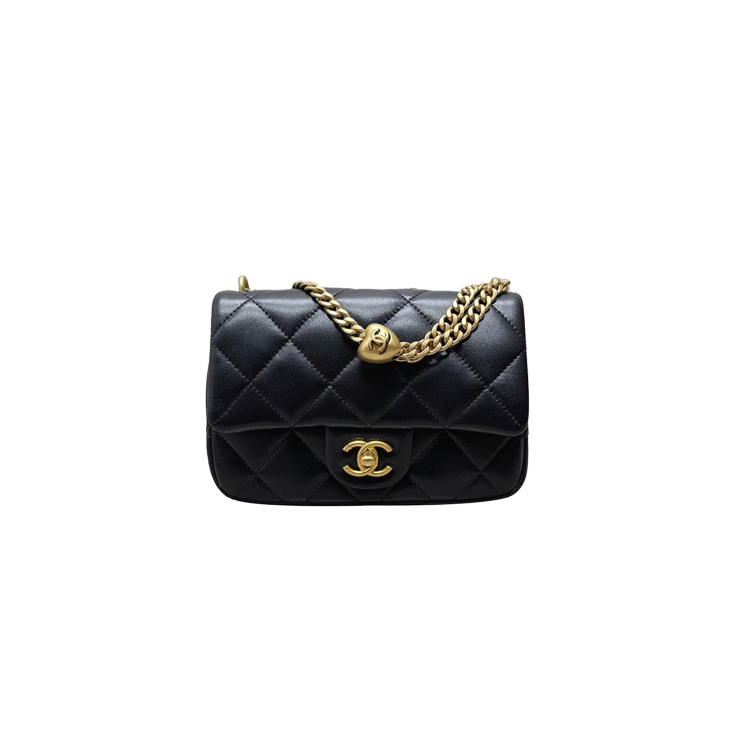 CHANEL MASTER SHEEPSKIN HEART ADJUSTABLE BUCKLE SQUARE FAT FLAP BAG (20*14*8cm)